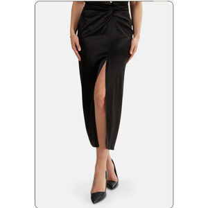 NWOT Women's WAYF Black Satin Twist Front Midi Skirt M